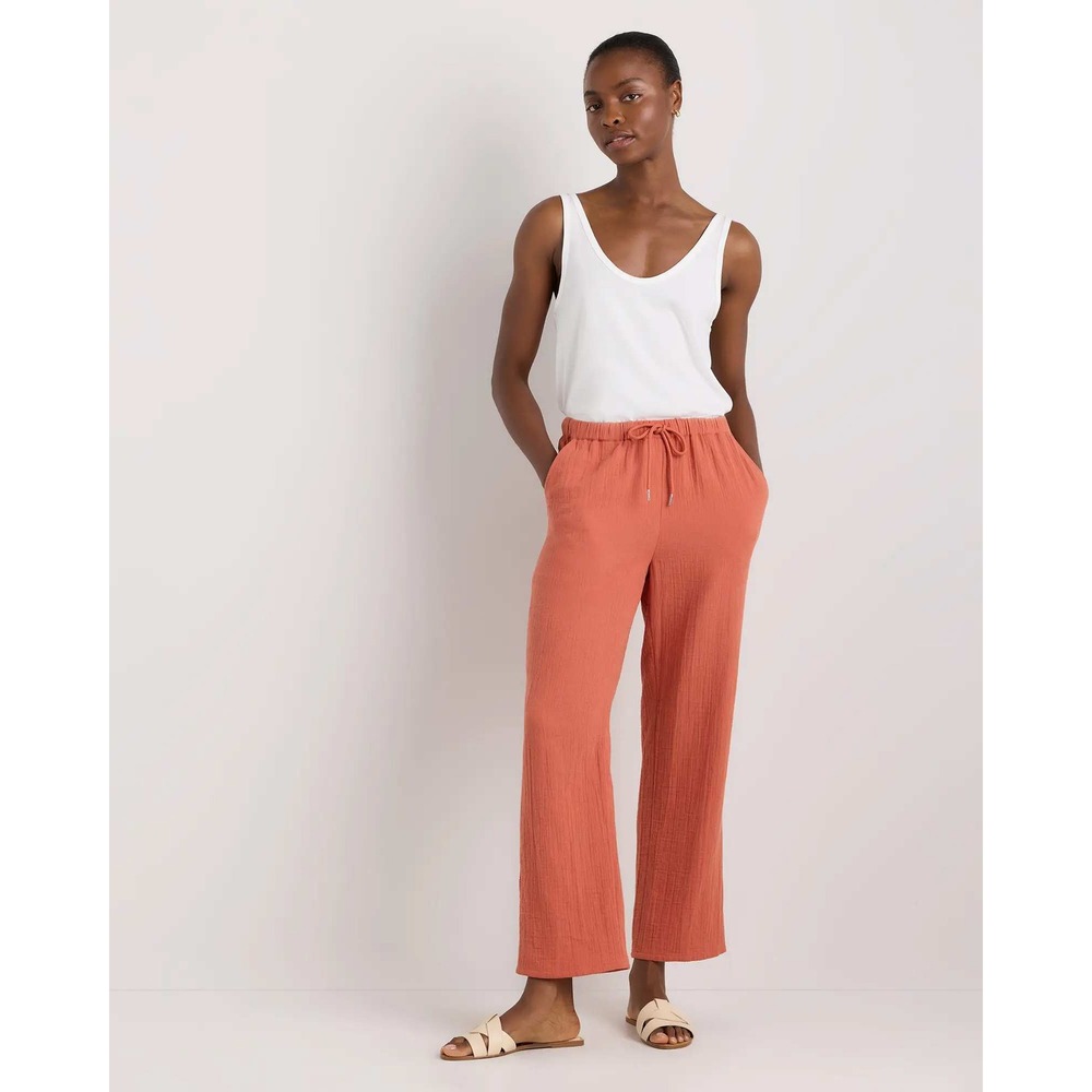 Quince Organic Cotton Gauze Straight Leg Pants Spiced Orange Large NWT